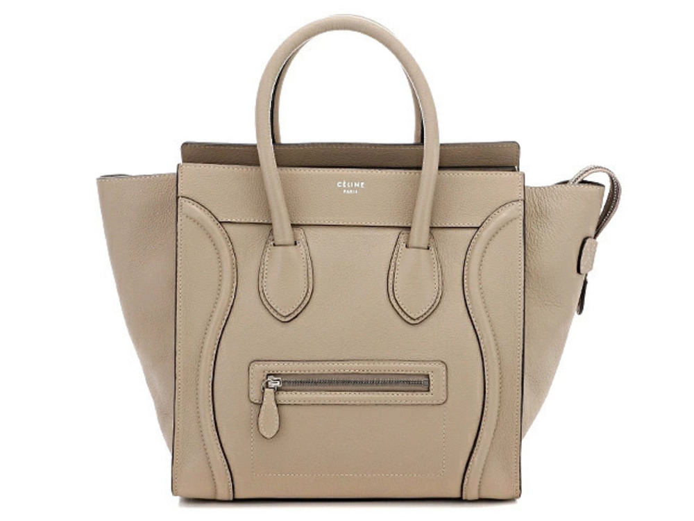 Celine Luggage Tote Tote Bag Shopper Calfskin Gray Beige Cream